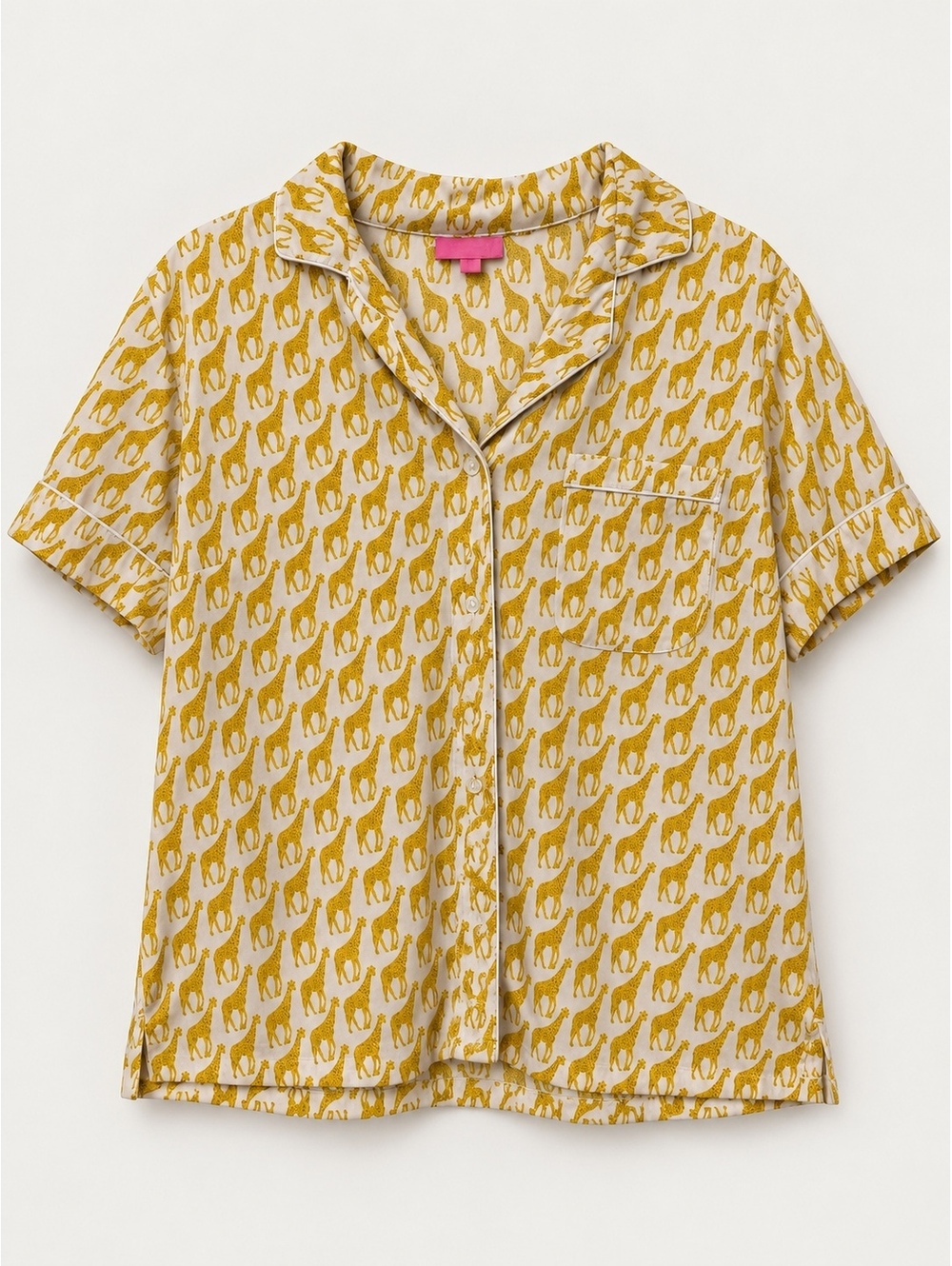 Yellow Giraffe Print Short Sleeve Button Front Top